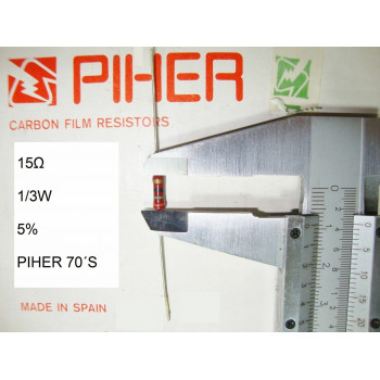 VINTAGE PIHER RESISTOR. 1/3W 15Ω 15R 15OHM 5% *3 PC* NEW ORIGINAL 1970´S