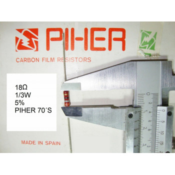 VINTAGE PIHER RESISTOR. 1/3W 18Ω 18R 18OHM 5% *3 PC* NEW ORIGINAL 1970´S