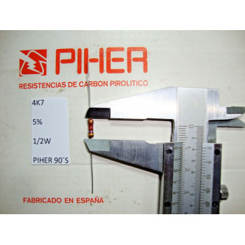 VINTAGE PIHER RESISTOR. 1/2W 4K7 4.7K 5% *2 PC* NEW ORIGINAL 1990´S + C497