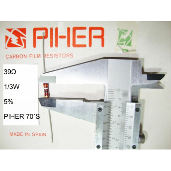 VINTAGE PIHER RESISTOR. 1/3W 39Ω 39R 39OHM 5% *3 PC* NEW ORIGINAL+ 1970´S
