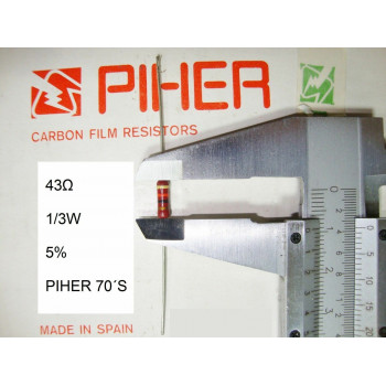 VINTAGE PIHER RESISTOR. 1/3W 43Ω 43R 43OHM 5% *3 PC* NEW ORIGINAL+ 1970´S