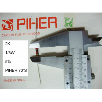 VINTAGE PIHER RESISTOR. 1/3W 2K 5% *3 PC* NEW ORIGINAL 1970´S+
