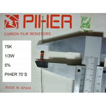 VINTAGE PIHER RESISTOR. 1/3W 75K 5% *3 PC* NEW ORIGINAL 1970´S+