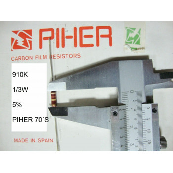 VINTAGE PIHER RESISTOR. 1/3W 910K 5% *3 PC* NEW ORIGINAL 1970´S+