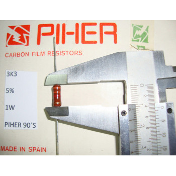 VINTAGE PIHER RESISTOR. 1W 3.3K 3K3 5% *1 PC* NEW ORIGINAL 1990´S+
