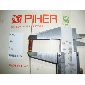 VINTAGE PIHER RESISTOR. 2W 4M7 4.7M 5% *1 PC* NEW ORIGINAL 1990´S+