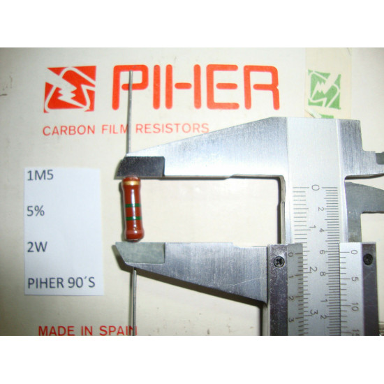 VINTAGE PIHER RESISTOR. 2W 1M5 1.5M 5% *1 PC* NEW ORIGINAL 1990´S+