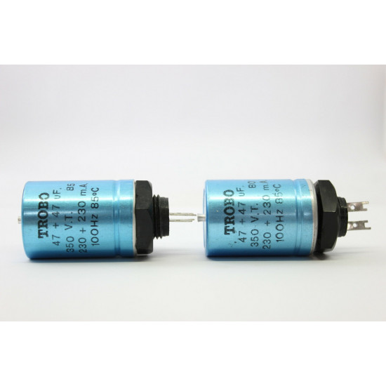ELECTROLYTIC CAPACITOR TROBO 47 + 47uF 350V NOS. 2PC. CA35U700