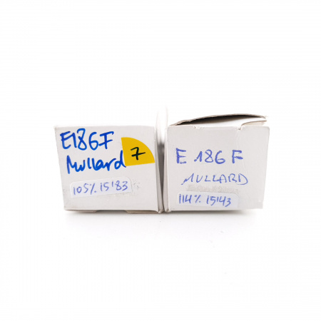 2 X E186F MULLARD TUBE. NOS MATCHED PAIR. BLACK PLATES. GOLD PIN. 7. CH59