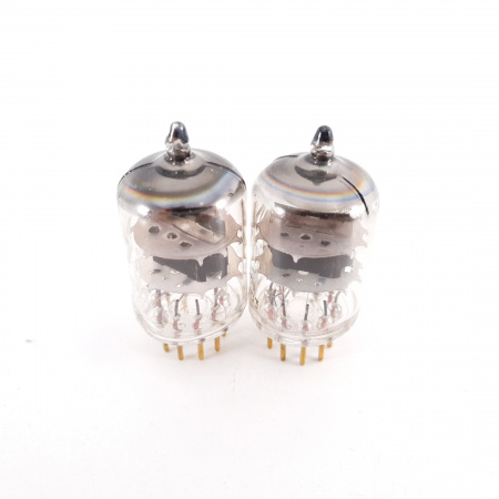 2 X E186F MULLARD TUBE. NOS MATCHED PAIR. BLACK PLATES. GOLD PIN. 7. CH59