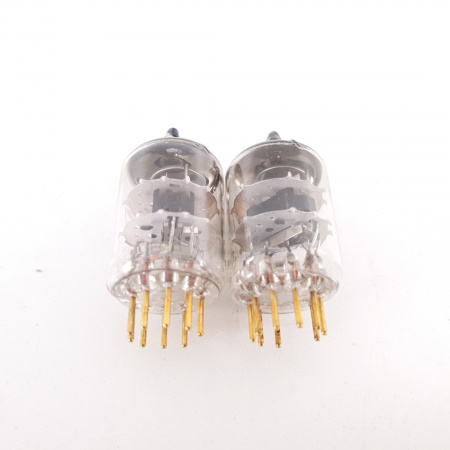 2 X E186F MULLARD TUBE. NOS MATCHED PAIR. BLACK PLATES. GOLD PIN. 7. CH59