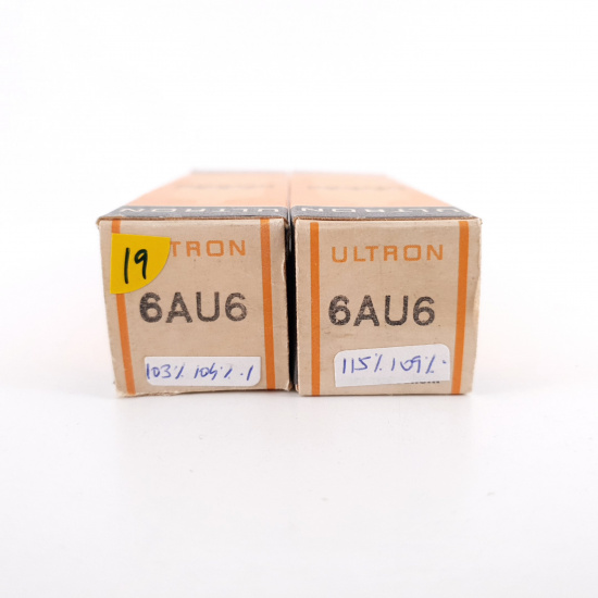 2 X 6AU6 ULTRON TUBE. RECTANGULAR GETTER. 103/115%. MATCHED PAIR. 19. CH70