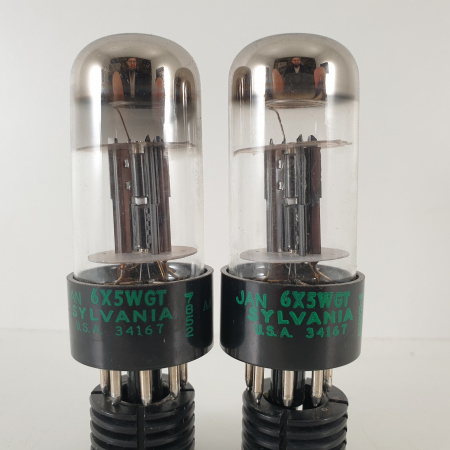 2 X 6X5WGT SYLVANIA TUBE. BLACK PLATES. MATCHED PAIR. 27. CH70