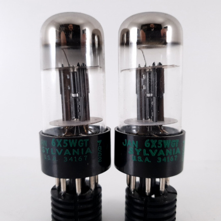 2 X 6X5WGT SYLVANIA TUBE. BLACK PLATES. MATCHED PAIR. 27. CH70
