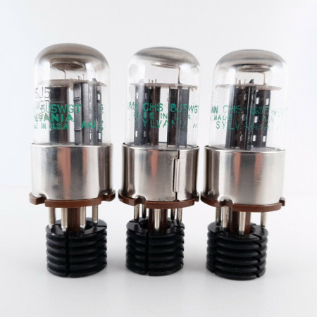 3 X 6J5WGT SYLVANIA TUBE. BLACK ANGLED T PLATES. 1950s MATCHED TRIO. CV  ENA