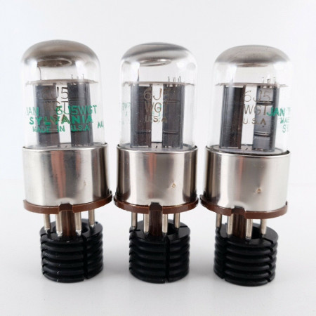 3 X 6J5WGT SYLVANIA TUBE. BLACK ANGLED T PLATES. 1950s MATCHED TRIO. CV  ENA