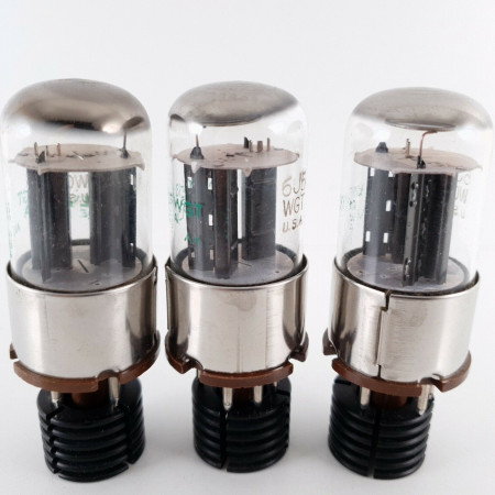 3 X 6J5WGT SYLVANIA TUBE. BLACK ANGLED T PLATES. 1950s MATCHED TRIO. CV  ENA