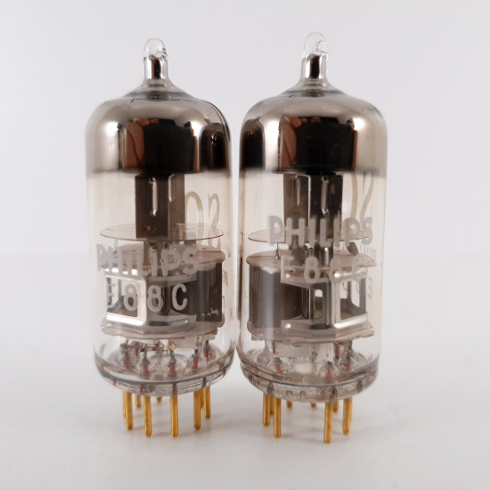 2 X E88C / 8255 SINGLE TRIODE PHILIPS TUBE. GOLD PIN. SQ. 3 MICA. 113/116% MATCHED PAIR. 1. CH78