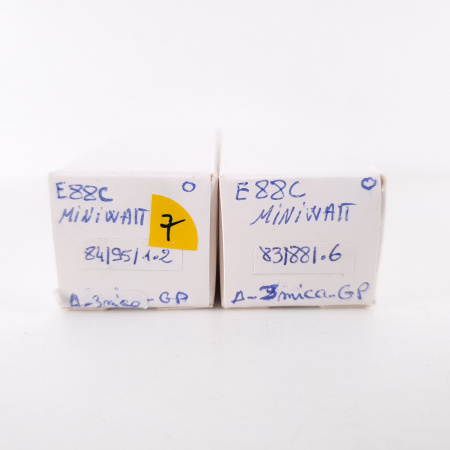 2 X E88C / 8255 SINGLE TRIODE MINIWATT TUBE. 1960s PHILIPS PROD. 3M. GOLD PIN. SQ. 84/83%. 7. CH78