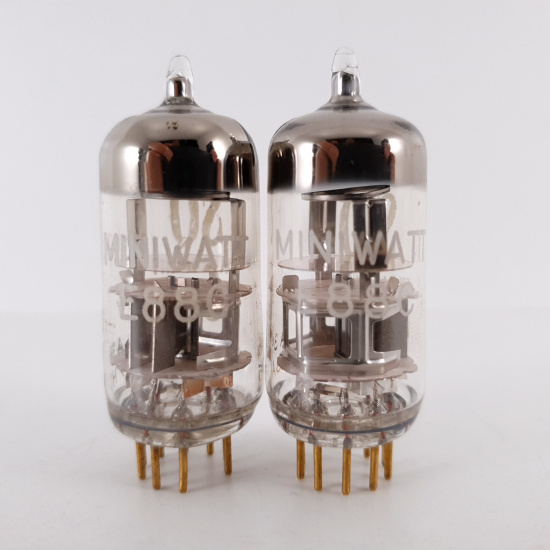 2 X E88C / 8255 SINGLE TRIODE MINIWATT TUBE. 1960s PHILIPS PROD. 3M. GOLD PIN. SQ. 84/83%. 7. CH78