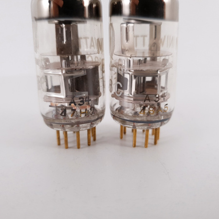 2 X E88C / 8255 SINGLE TRIODE MINIWATT TUBE. 1960s PHILIPS PROD. 3M. GOLD PIN. SQ. 84/83%. 7. CH78