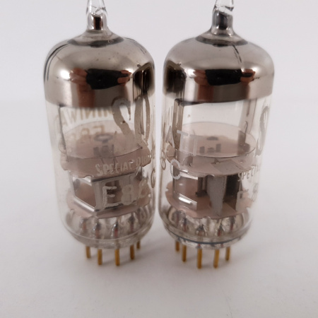 2 X E88C / 8255 SINGLE TRIODE MINIWATT TUBE. 1960s PHILIPS PROD. 3M. GOLD PIN. SQ. 84/83%. 7. CH78