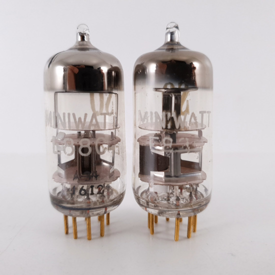 2 X E88C / 8255 SINGLE TRIODE MINIWATT TUBE. 1960s PHILIPS PROD. GOLD PIN. 3M. SQ. 92/96%. 8. CH78