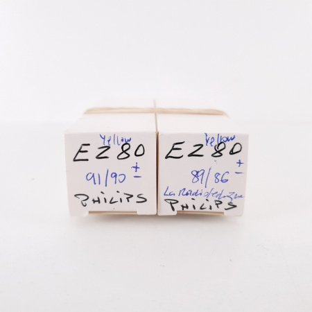 2 X EZ80 PHILIPS TUBE. LA RADIOTECHNIQUE PROD. YELLOW LOGO. MATCHED PAIR. CA ENA