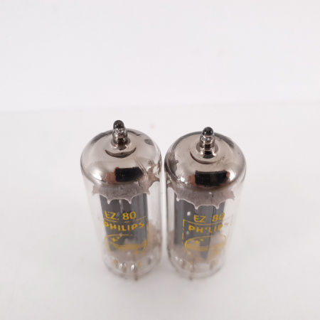 2 X EZ80 PHILIPS TUBE. LA RADIOTECHNIQUE PROD. YELLOW LOGO. MATCHED PAIR. CA ENA