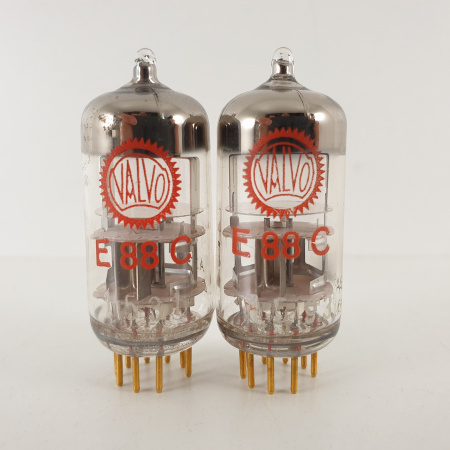 2 X E88C / 8255 SINGLE TRIODE VALVO TUBE. 1960s PHILIPS PROD. GOLD PIN. 3 MICA. 88/89%. 12. CH78