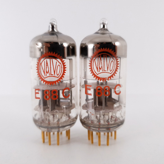 2 X E88C / 8255 SINGLE TRIODE VALVO TUBE. 1960s PHILIPS PROD. GOLD PIN. 3 MICA. 88/89%. 12. CH78