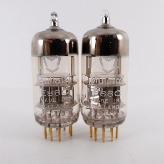 2 X E88C / 8255 SINGLE TRIODE MULLARD TUBE. 1960s PHILIPS PROD. GOLD PIN. 3M. 92/91%. 22. CH78