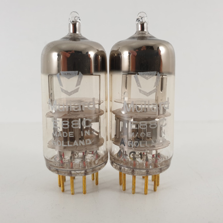 2 X E88C / 8255 SINGLE TRIODE MULLARD TUBE. 1960s PHILIPS PROD. GOLD PIN. 3M. 120/120%. 23. CH78