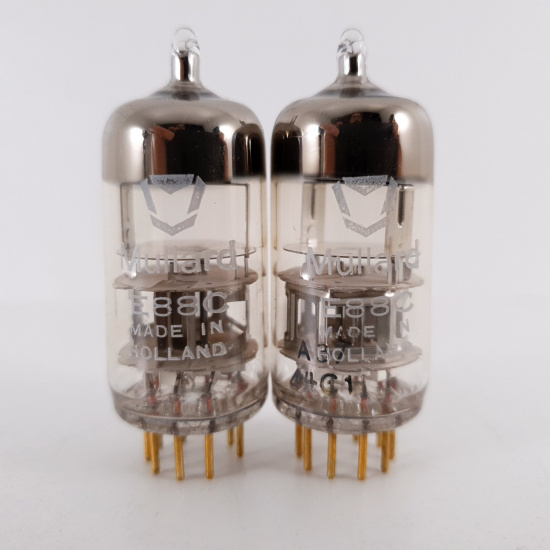 2 X E88C / 8255 SINGLE TRIODE MULLARD TUBE. 1960s PHILIPS PROD. GOLD PIN. 3M. 120/120%. 23. CH78