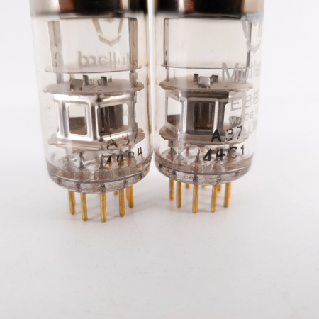 2 X E88C / 8255 SINGLE TRIODE MULLARD TUBE. 1960s PHILIPS PROD. GOLD PIN. 3M. 120/120%. 23. CH78