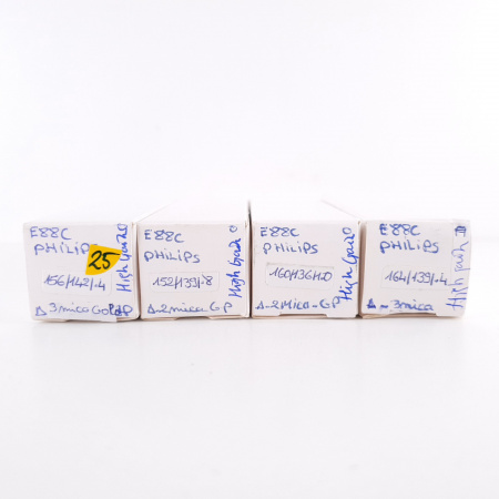 4 X E88C / 8255 SINGLE TRIODE PHILIPS TUBE. 1960s PROD. 3MICA. SQ. HIGH GAIN. MATCHED QUAD. 25. CH78