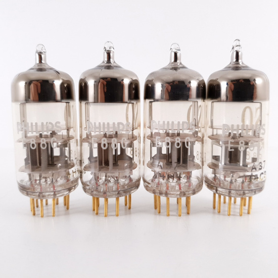 4 X E88C / 8255 SINGLE TRIODE PHILIPS TUBE. 1960s PROD. 3MICA. SQ. HIGH GAIN. MATCHED QUAD. 25. CH78