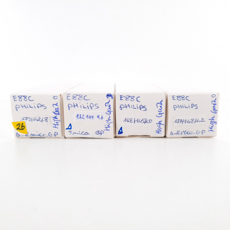 4 X E88C / 8255 SINGLE TRIODE PHILIPS TUBE. 1960s PROD. 3MICA. SQ. HIGH GAIN. MATCHED QUAD. 26. CH78