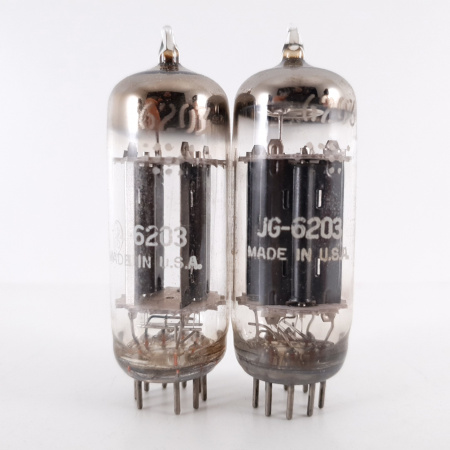 2 X 6203 GENERAL ELECTRIC TUBE. BLACK PLATES. MATCHED PAIR. 11. CH81