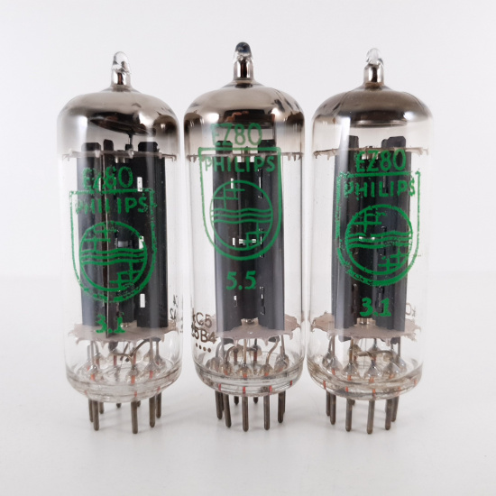 3 X EZ80 PHILIPS TUBE. 1960s LA RADIOTECHNIQUE PROD. MATCHED TRIO. CA ENA