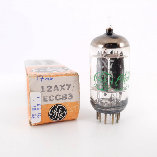 1 X 12AX7 GE TUBE. 1960s PROD. 17MM PLATES. 70/91% CA ENA