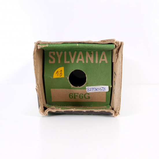 1 X 6F6G SYLVANIA TUBE. 1940s PROD. BLACK PLATES. SOLID GETTER. 82%. 13. CH82