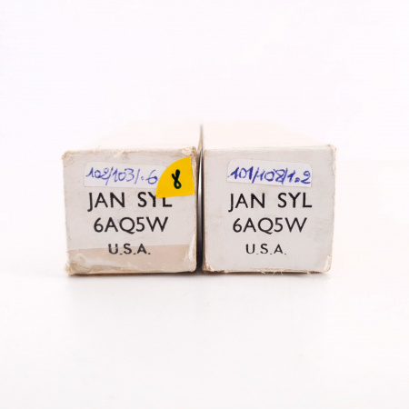 2 X JAN 6AQ5W / 6005W SYLVANIA TUBE. BLACK PLATES. 102/101%. 8. CH112