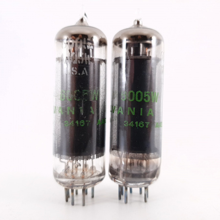 2 X JAN 6AQ5W / 6005W SYLVANIA TUBE. BLACK PLATES. 102/101%. 8. CH112