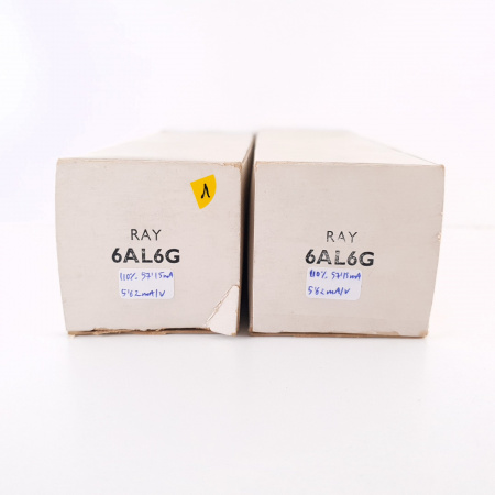 2 X 6AL6G RAYTHEON TUBE. 1969 PROD. BLACK PLATES. 110/110% MATCH PAIR. 1. CH106