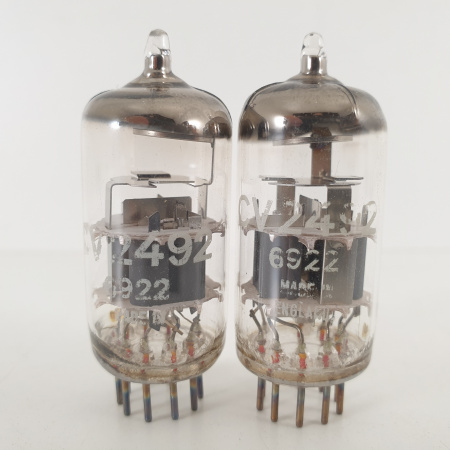 2 X CV2492 / 6922 / E88CC TUBE. 1960s BRITISH PROD. MATCHED PAIR. CO ENA
