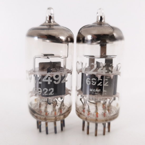 2 X CV2492 / 6922 / E88CC TUBE. 1960s BRITISH PROD. MATCHED PAIR. CO ENA