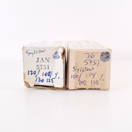 2 X JAN 5751 SYLVANIA TUBE. 1980s PROD. SOLID GETTER. COPPER RODS. CX ENA
