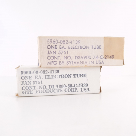 2 X JAN 5751 SYLVANIA TUBE. 1980s PROD. SOLID GETTER. COPPER RODS. CX ENA