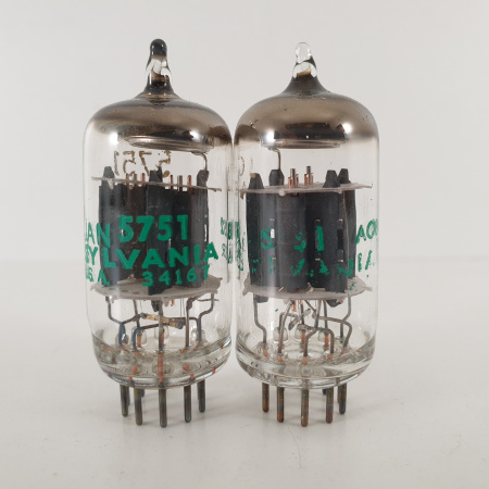 2 X JAN 5751 SYLVANIA TUBE. 1980s PROD. SOLID GETTER. COPPER RODS. CX ENA